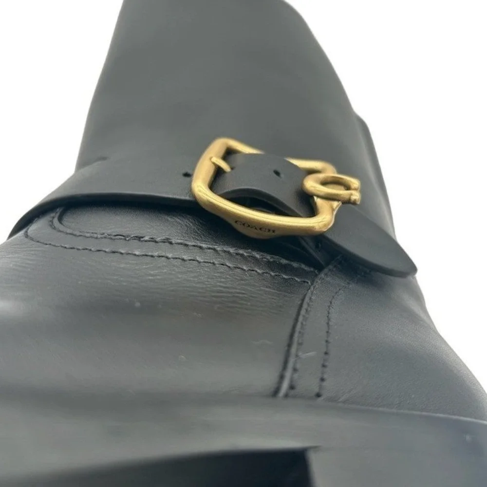 New Coach CW978 Knee High Boots Women's Size 5 B Black Leather Buckle Zip